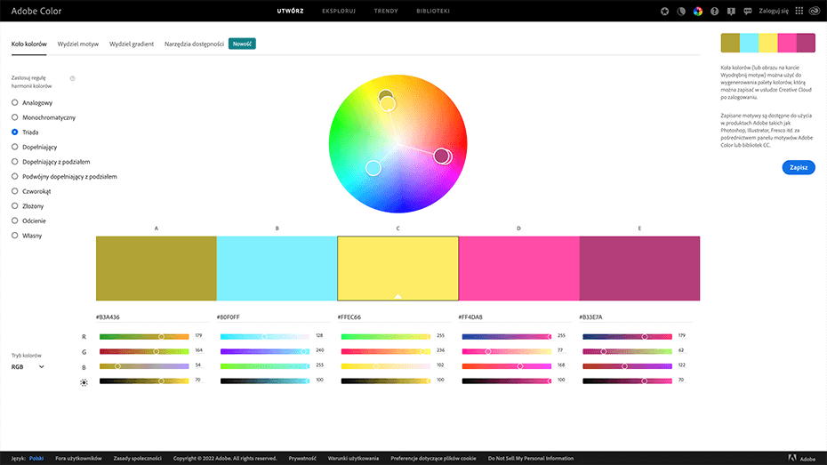 paleta kolorów aplikacja za darmo adobe